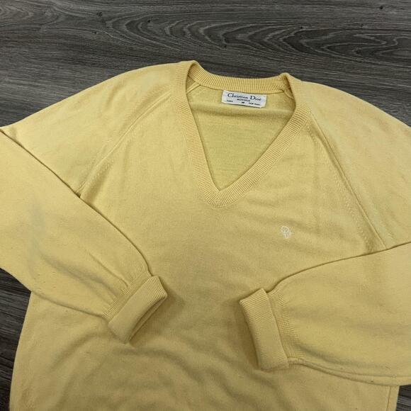 Vintage Christian Dior Sweater Mens Medium Cashmere V-Neck Logo Designer 90s - Picture 1 of 6